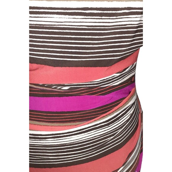 ANNE KLEIN Sz 14 Sheath Dress Brown Orange Purple Sleeveless Stretch Knee Length - Picture 2 of 5